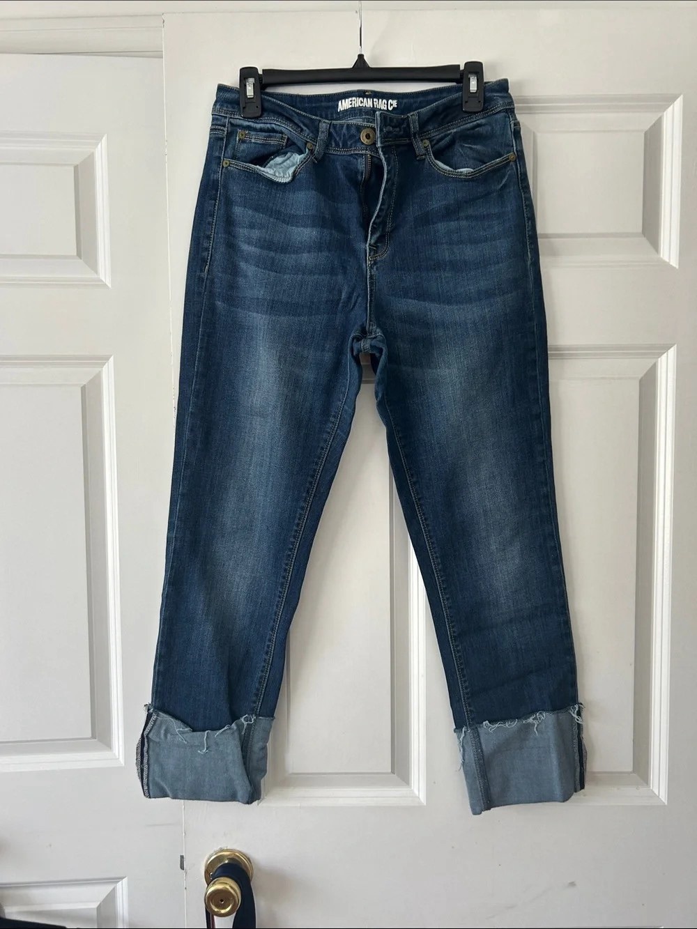American Rag Women's Dark Blue Boyfriend Cuffed Jeans